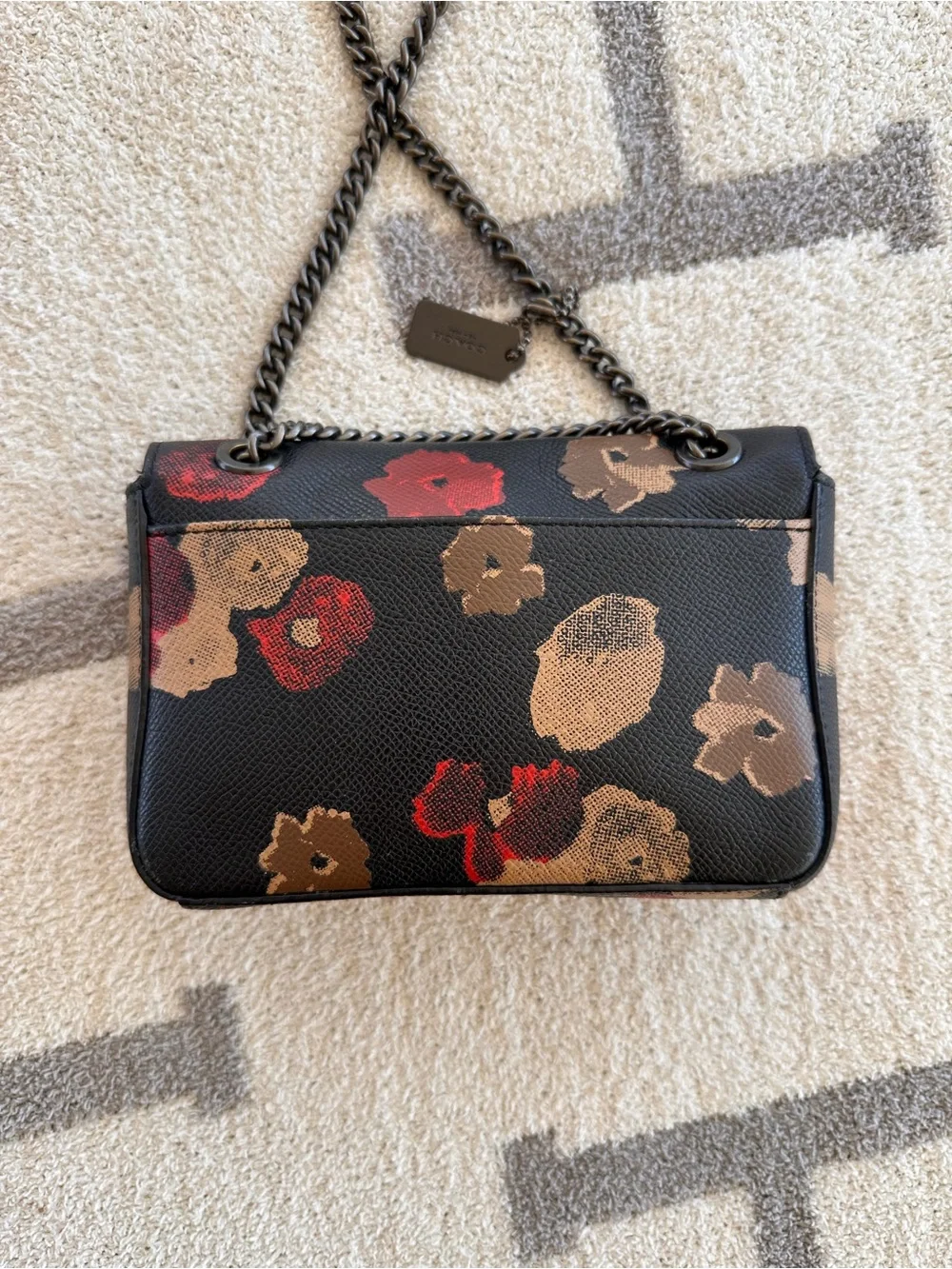 Coach Black Floral Mini Crossbody with Red Jewel Accents
